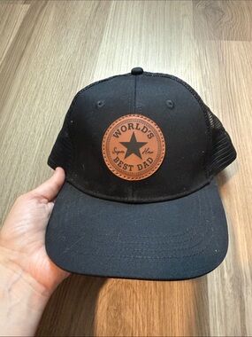 World's Best Dad Black Trucker Hat with Brown Patch